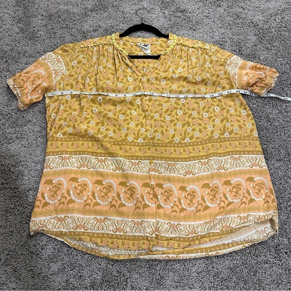 Jaase Boho Cottagecore Chartreusse Yellow Top Button Down Size Small - Picture 6 of 10